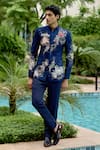 Buy_Sahil Kochhar_Navy Silk Applique, Embroidery Rivarg Bandhgala Set _at_Aza_Fashions