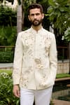 Buy_Sahil Kochhar_Ivory Silk Embroidery, Applique Siraj Bandhgala Set _Online_at_Aza_Fashions