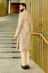 Shop_Sahil Kochhar_Beige Silk Applique, Embroidery Tishant Sherwani Set _at_Aza_Fashions