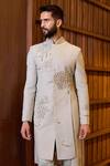 Buy_Sahil Kochhar_Mint Silk Applique, Embroidery Hisar Asymmetric Sherwani Set _Online_at_Aza_Fashions