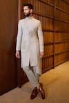 Buy_Sahil Kochhar_Mint Silk Applique, Embroidery Hisar Asymmetric Sherwani Set _at_Aza_Fashions