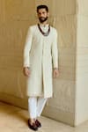 Buy_Sahil Kochhar_Ivory Silk Applique, Embroidery Ronit Sherwani Set _Online_at_Aza_Fashions