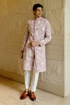 Buy_Sahil Kochhar_Peach Silk Embroidery, Applique Haroon Sherwani Set _at_Aza_Fashions