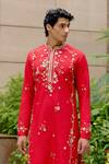 Buy_Sahil Kochhar_Red Silk Embroidery, Applique Viful Kurta Set _Online_at_Aza_Fashions