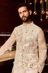 Buy_Sahil Kochhar_Ivory Silk Embroidery, Sequins, Stones, Mirrors, Ramil Hand Matka Bundi _at_Aza_Fashions