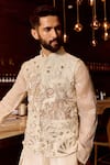 Sahil Kochhar_Ivory Silk Embroidery, Sequins, Stones, Mirrors, Ramil Hand Matka Bundi _Online_at_Aza_Fashions