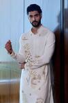 Shop_Sahil Kochhar_Gold Silk Embroidery, Applique Minaar Kurta Set _at_Aza_Fashions