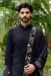 Sahil Kochhar_Black Silk Embroidery, Applique Nakul Sherwani Set With Dupatta _Online_at_Aza_Fashions