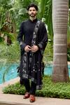 Buy_Sahil Kochhar_Black Silk Embroidery, Applique Nakul Sherwani Set With Dupatta _at_Aza_Fashions