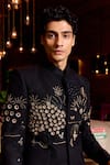 Buy_Sahil Kochhar_Black Silk Embroidery, Applique Pivesh Bandhgala _Online_at_Aza_Fashions