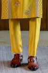 Sahil Kochhar_Yellow Silk Embroidery, Applique Vitharv Kurta Set _Online_at_Aza_Fashions