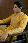 Shop_Sahil Kochhar_Yellow Silk Embroidery, Applique Vitharv Kurta Set _at_Aza_Fashions