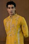 Buy_Sahil Kochhar_Yellow Silk Embroidery, Applique Vitharv Kurta Set _Online_at_Aza_Fashions