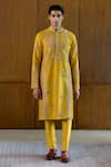 Buy_Sahil Kochhar_Yellow Silk Embroidery, Applique Vitharv Kurta Set _at_Aza_Fashions
