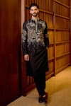 Shop_Sahil Kochhar_Black Silk Applique, Embroidery Hridhaan Work Kurta _at_Aza_Fashions