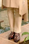 Sahil Kochhar_Beige Silk Embroidery, Applique Anish Asymmetric Sherwani Set _Online_at_Aza_Fashions