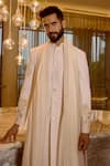 Buy_Sahil Kochhar_Ivory Silk Embroidery, Applique Pravit Sleeves Sherwani Set _Online_at_Aza_Fashions