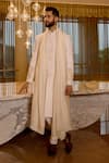 Buy_Sahil Kochhar_Ivory Silk Embroidery, Applique Pravit Sleeves Sherwani Set _at_Aza_Fashions