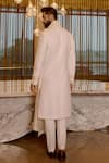 Shop_Sahil Kochhar_Ivory Silk Embroidery, Applique Pravit Sleeves Sherwani Set _at_Aza_Fashions