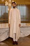 Shop_Sahil Kochhar_Ivory Silk Embroidery, Applique Pravit Sleeves Sherwani Set _Online_at_Aza_Fashions