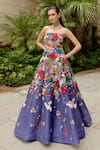 Buy_Sahil Kochhar_Pink Silk Organza Stones, Applique, Fabric Flowers Bandeau Neck Vruti Gown _at_Aza_Fashions