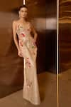 Buy_Sahil Kochhar_Gold Silk, Net Applique, Sequins V-neck Jaisvi Work Maxi Dress _at_Aza_Fashions