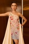 Sahil Kochhar_Ivory Silk, Net Applique, Embroidery One Shoulder Shia Soft Dress _Online_at_Aza_Fashions
