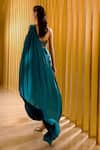 Shop_Sahil Kochhar_Teal Silk, Crepe Embroidery, Applique One Shoulder Dharavi Draped Saree Gown _at_Aza_Fashions