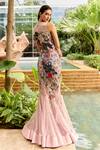 Shop_Sahil Kochhar_Pink Silk, Net Embroidery, Sequins, Mirrors, Applique Round Dravin Work Gown _at_Aza_Fashions