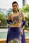 Sahil Kochhar_Navy Silk Organza Embroidery, Sequins, Mirrors, Applique One Siara Lehenga Set _Online_at_Aza_Fashions