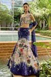 Buy_Sahil Kochhar_Navy Silk Organza Embroidery, Sequins, Mirrors, Applique One Siara Lehenga Set _at_Aza_Fashions