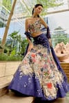 Shop_Sahil Kochhar_Navy Silk Organza Embroidery, Sequins, Mirrors, Applique One Siara Lehenga Set _Online_at_Aza_Fashions