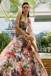 Sahil Kochhar_Peach Silk Organza Applique, Sequins Sweetheart Neck Yashashri Lehenga Set _Online_at_Aza_Fashions