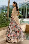 Shop_Sahil Kochhar_Peach Silk Organza Applique, Sequins Sweetheart Neck Yashashri Lehenga Set _at_Aza_Fashions