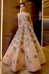 Sahil Kochhar_Pink Silk Organza Embroidery, Sequins, Stones, Mirrors, Applique Mahz Gown _Online_at_Aza_Fashions