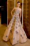 Buy_Sahil Kochhar_Pink Silk Organza Embroidery, Sequins, Stones, Mirrors, Applique Mahz Gown _at_Aza_Fashions