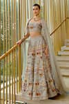 Buy_Sahil Kochhar_Blue Silk, Dupion Embroidery, Applique Square Neck Trinay Lehenga Set _at_Aza_Fashions