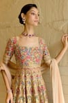 Buy_Sahil Kochhar_Multi Color Silk, Dupion Applique Square Neck Rakshna Anarkali Set _Online_at_Aza_Fashions
