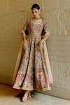 Buy_Sahil Kochhar_Multi Color Silk, Dupion Applique Square Neck Rakshna Anarkali Set _at_Aza_Fashions