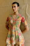 Shop_Sahil Kochhar_Multi Color Silk, Dupion Embroidery, Applique Swara Peplum Top And Sharara Set _at_Aza_Fashions
