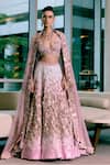 Buy_Sahil Kochhar_Pink Silk, Net Applique V-neck Darshna Soft Lehenga Set _Online_at_Aza_Fashions