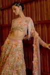 Shop_Sahil Kochhar_Pink Silk, Net Sequins, Applique Round Neck Aangi Soft Lehenga Set _at_Aza_Fashions