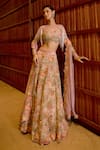 Buy_Sahil Kochhar_Pink Silk, Net Sequins, Applique Round Neck Aangi Soft Lehenga Set _at_Aza_Fashions
