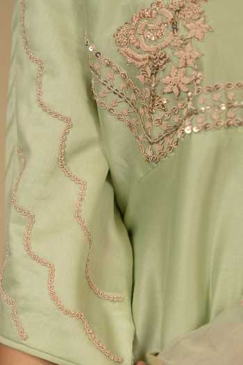 Gaurav katta_Green Silk, Chanderi Embroidery Square Neck Kurta And Pant Set _Online