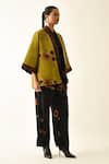 OFRIDA_Brown Cotton Open Neck Solar Petal Jacket Pant Set _Online_at_Aza_Fashions