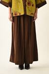 Shop_OFRIDA_Brown Cotton Open Neck Solar Petal Jacket Pant Set _Online_at_Aza_Fashions