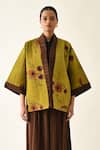 Buy_OFRIDA_Brown Cotton Open Neck Solar Petal Jacket Pant Set 