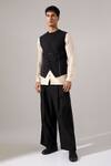 Buy_Son Of A Noble Snob_Black Silk, Cotton Embroidery Dean Thread Work Bundi And Pant Set _at_Aza_Fashions
