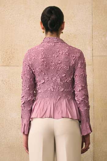 Shop_Pleats By Aruni_Pink Crepe Ruffles Button-down Neck Elsara Shirt _at_Aza_Fashions