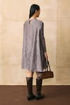 Shop_Pleats By Aruni_Grey Crepe, Satin Round Neck Virtue Textured Short Dress _at_Aza_Fashions